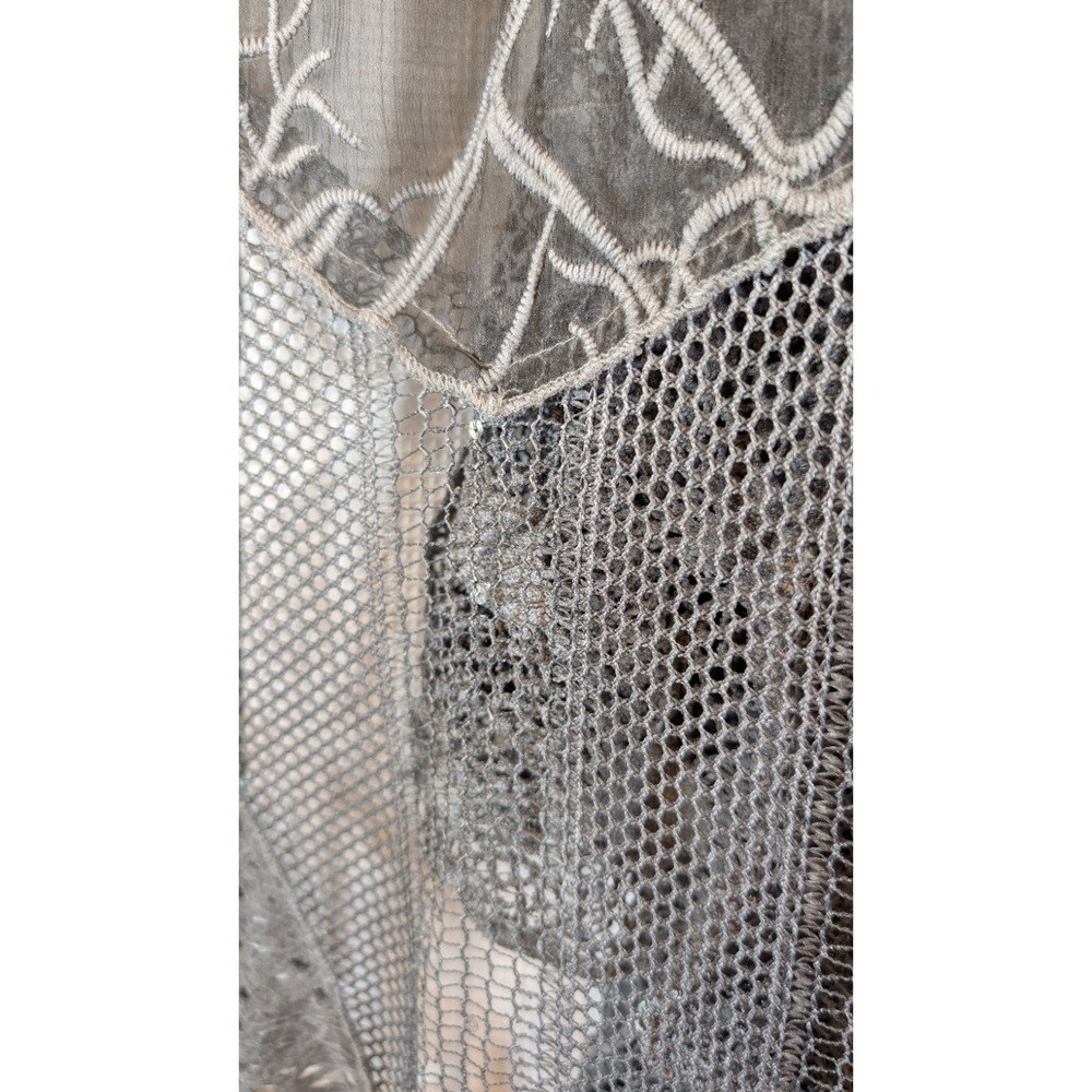 ADORE Boho Gray Mesh Lace Vest Sleeveless Duster Asymmetric Open XL - Picture 6 of 6